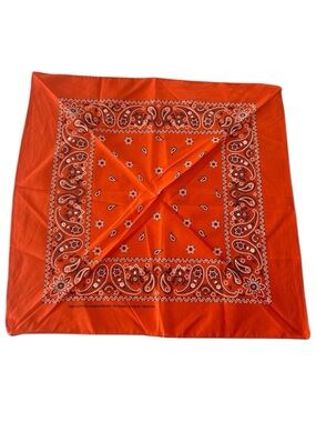 🦋 5/$25 - Orange Paisley Bandana VTG 100% Cotton Handkerchief